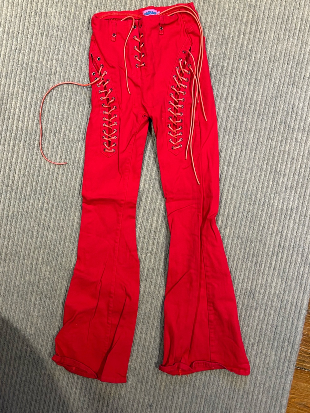 Edikted Red Lace-Up Boot Cut Pants